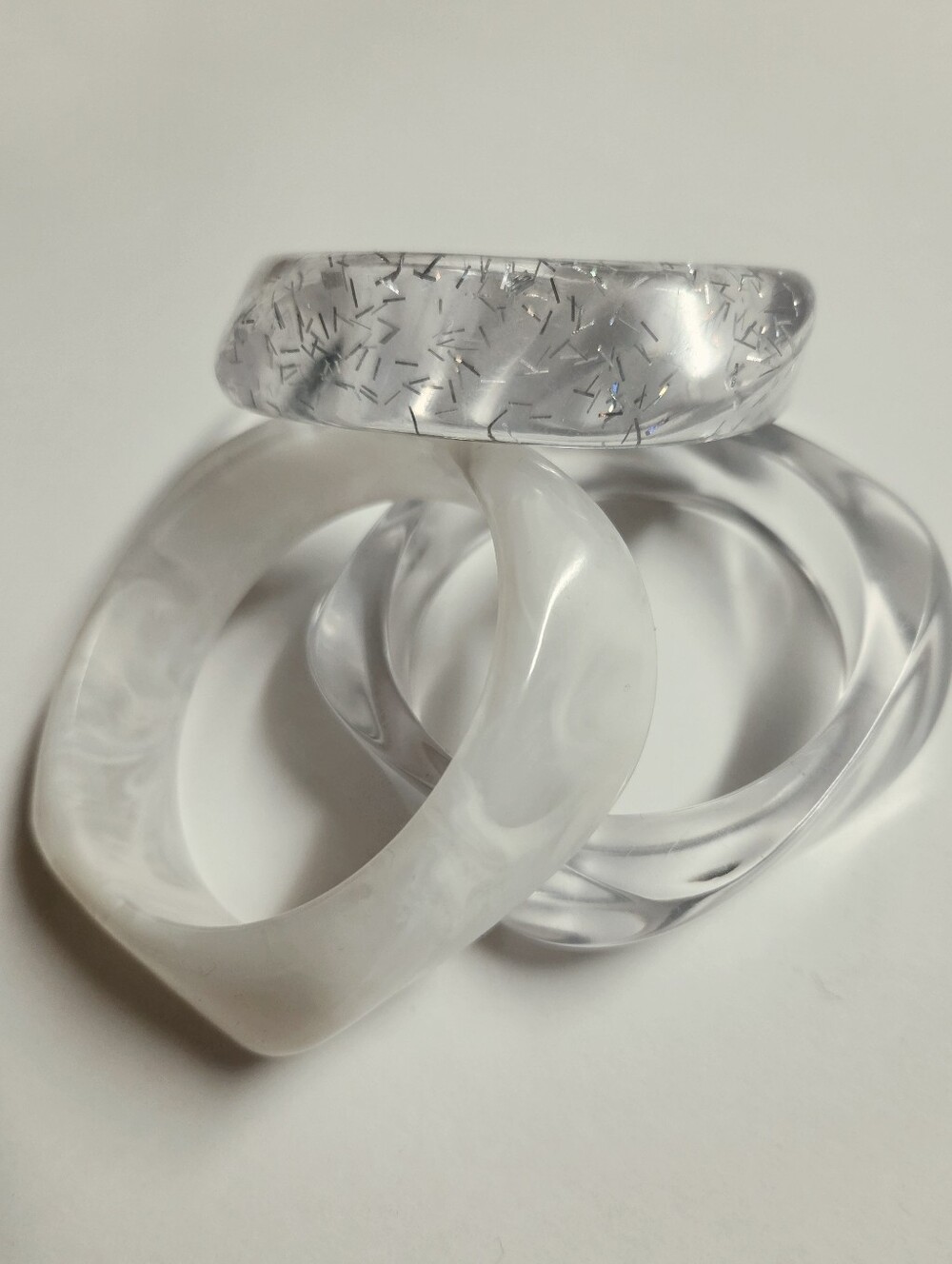 Clear & White Resin Bangle Set